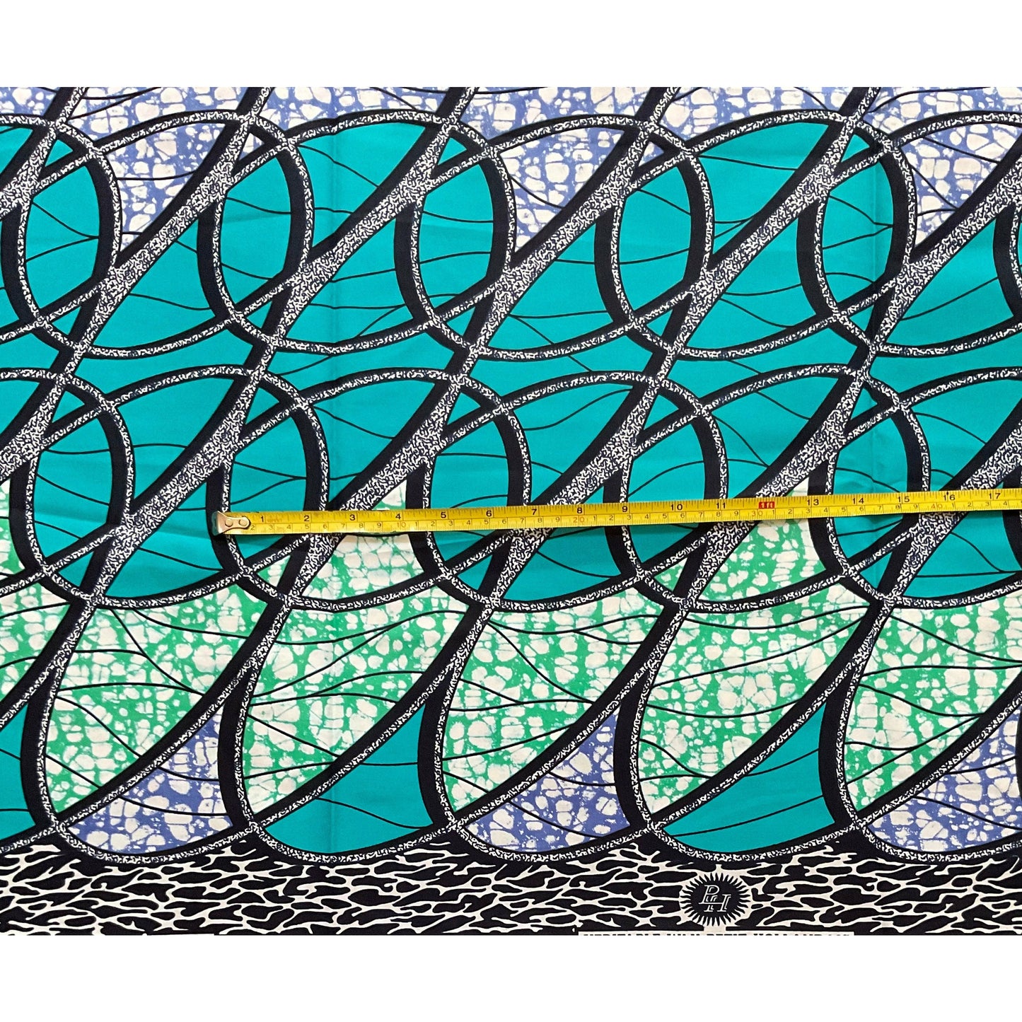 African Print Fabric/ Ankara - Turquoise, Green, Navy 'Kacou Ribbons' Design, YARD or WHOLESALE