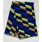African Print Fabric/ Ankara - Blue, Brown, Yellow "Sedi Striped," YARD or WHOLESALE