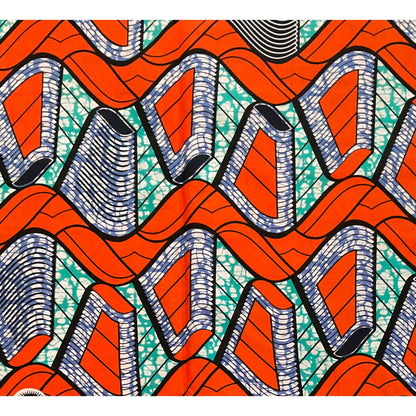 African Print Fabric/ Ankara - Orange, Turquoise, Blue 'Yasin' Design, YARD or WHOLESALE