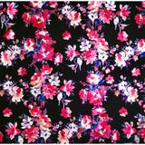 Scuba Knit Fabric, Black with Pink Foiled Flowers