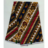 African Print Fabric/ Ankara - Red, Orange, Navy, White 'Essikado Slant’ Design, YARD or WHOLESALE