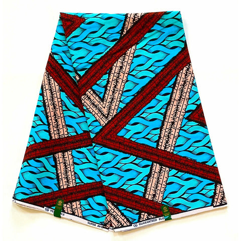 African Print Fabric/ Ankara - Blue, Brown, Beige 'Wata Titan' Design, YARD or WHOLESALE