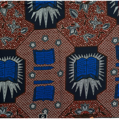 African Print Fabric/ Ankara - Blue, Brown 'That Good Book,’ YARD or WHOLESALE