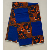 African Print Fabric/Ankara - Blue, Orange 'Riddle of Wa' Design, YARD or WHOLESALE