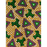 African Print Fabric/ Ankara - Brown, Green, Cream 'Tangram', YARD or WHOLESALE