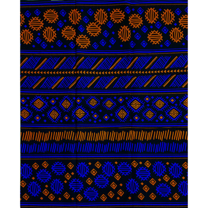 African Print Fabric/ Ankara - Black, Blue, Orange 'Gbehan', YARD or WHOLESALE
