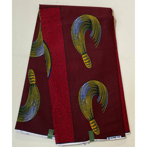 African Fabric/ Ankara - Red, Navy, Yellow 'Accoutrement of the Elite' YARD or WHOLESALE