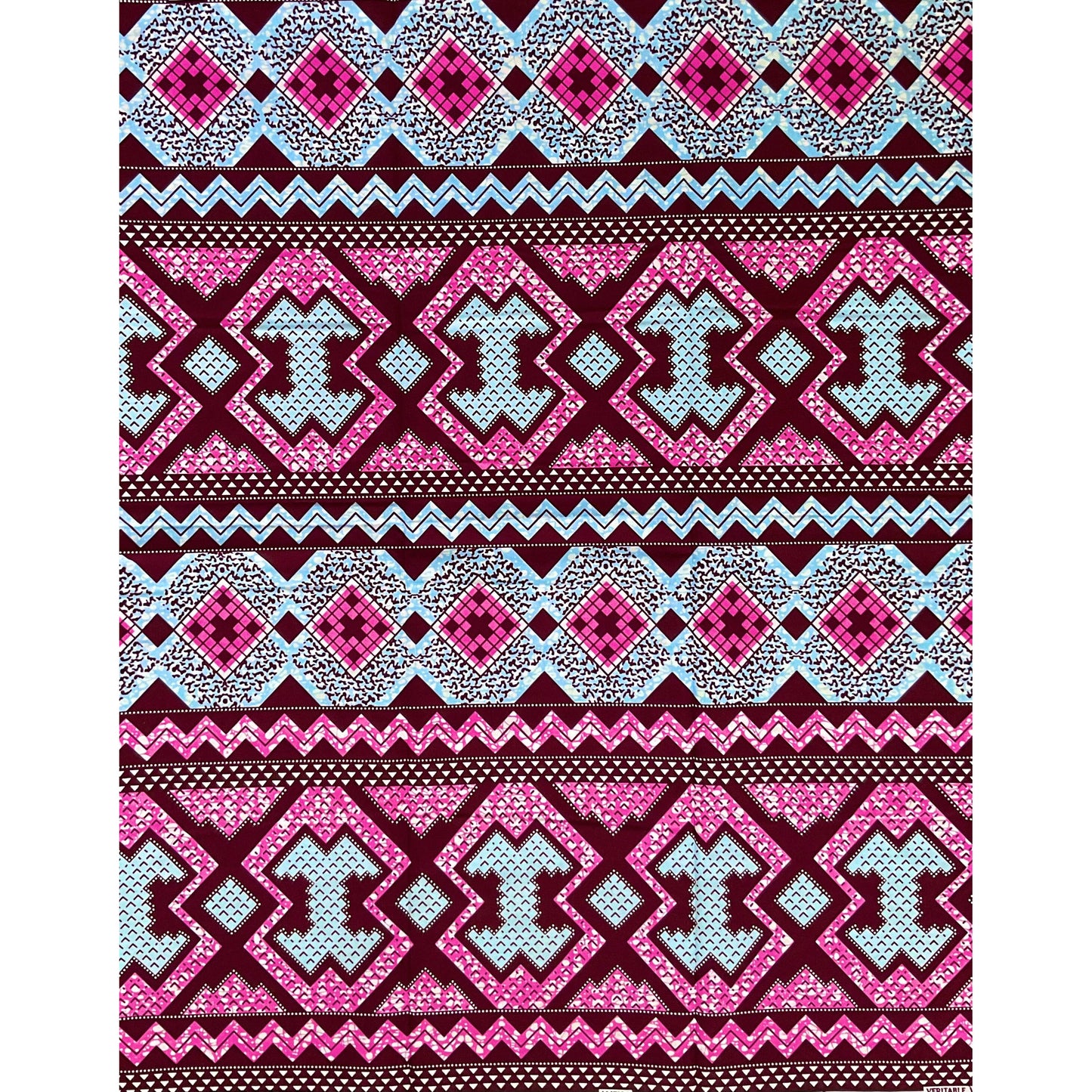 African Print Fabric/ Ankara - Brown, Pink, Blue “Barmani Tempo”, Per Yard or Wholesale