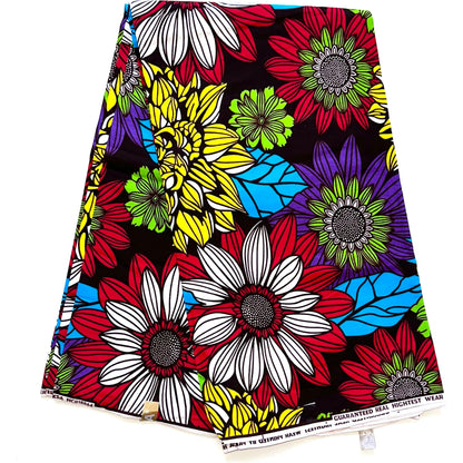 African Print Fabric/ Ankara - Red, Green, Blue, Yellow, Purple 'Sweet Sarius' Design, YARD or WHOLESALE