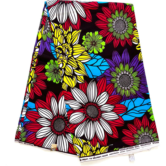 African Print Fabric/ Ankara - Red, Green, Blue, Yellow, Purple 'Sweet Sarius' Design, YARD or WHOLESALE