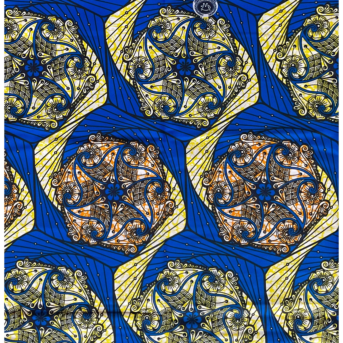 African Print Fabric/ Ankara - Blue, Orange, Yellow 'Macie', YARD or WHOLESALE