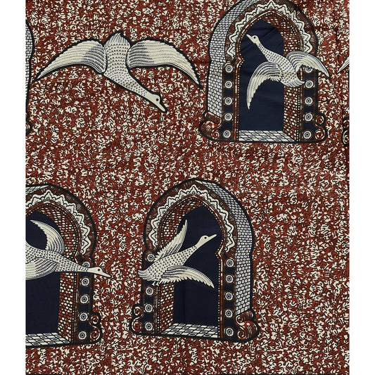 African Print Fabric/ Ankara - Brown, Navy 'African - Eurasian Flyway' Design, YARD or WHOLESALE