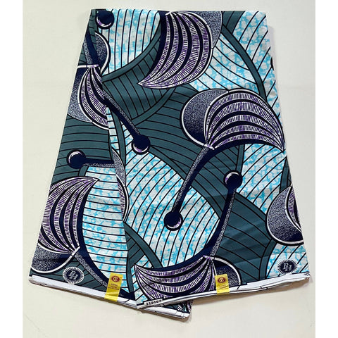 African Print Fabric/ Ankara - Gray, Purple, Blue 'Kala So Pretty' Design, YARD or WHOLESALE