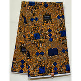 African Print Fabric/ Ankara - Orange, Blue 'Back to School,’ YARD or WHOLESALE