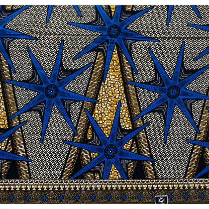 African Print Fabric/ Ankara - Brown, Blue 'Big Shot' Design, YARD or WHOLESALE