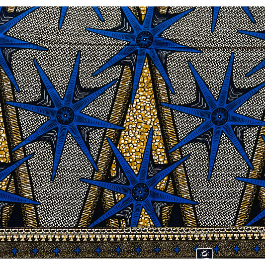 African Print Fabric/ Ankara - Brown, Blue 'Big Shot' Design, YARD or WHOLESALE
