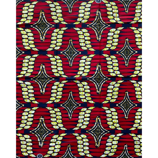 African Print Fabric/ Ankara - Red, Navy, Brown 'Liberian Lynx' Design, YARD or WHOLESALE