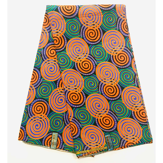 African Print Fabric/ Ankara - Teal, Orange, Periwinkle, Black, Shimmery Gold Glitter 'Wangrin’ , YARD or WHOLESALE