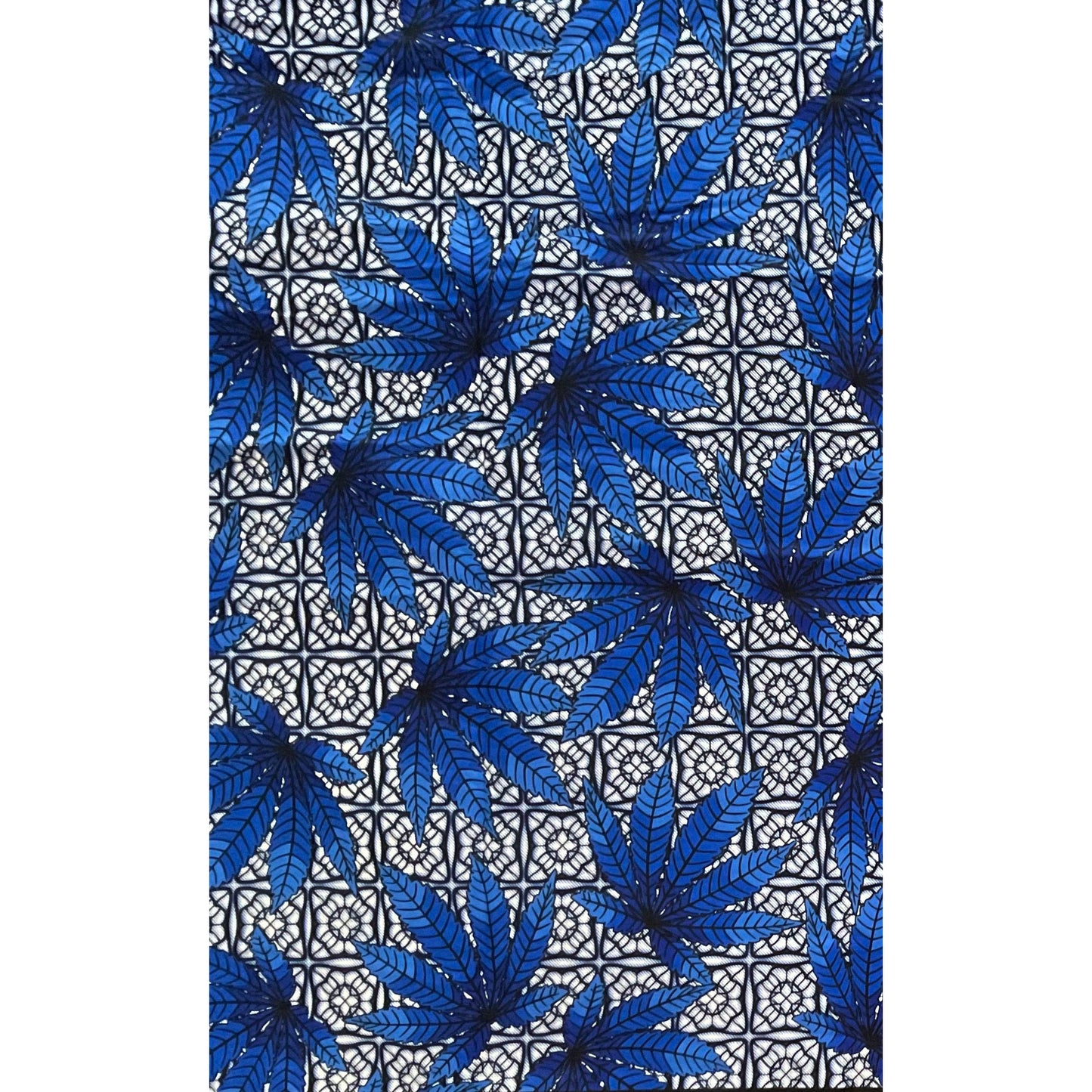 African Print Fabric/ Ankara - Blue, White 'Puff Peace' Design, YARD or WHOLESALE