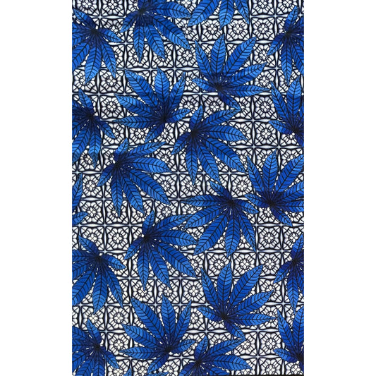 African Print Fabric/ Ankara - Blue, White 'Puff Peace' Design, YARD or WHOLESALE