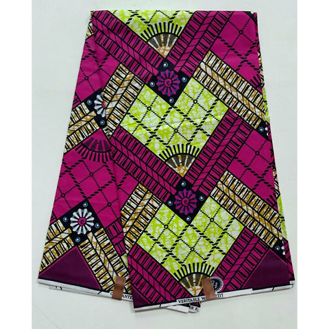 African Print Fabric/Ankara - Pink, Yellow, Brown 'Kokoro Peak' Design, YARD or WHOLESALE