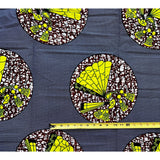 African Print Fabric/ Ankara - Navy, Brown, Yellow 'Encircled Akupe' Design, YARD or WHOLESALE