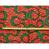 African Print Fabric/Ankara - Orange, Green, Black 'Ribbons and Pearls' Design, YARD or WHOLESALE