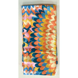 African Print, Satin Fabric- Blue, Yellow, Orange, Pink, Copper "Iranja Island", Per Yard or Wholesale