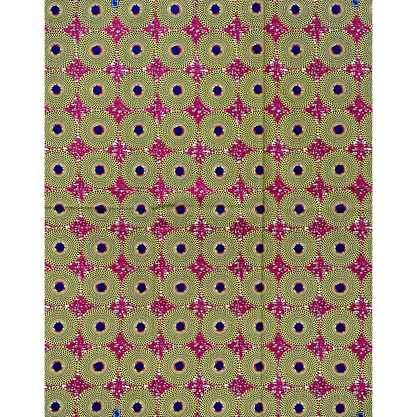 African Print Fabric/ Ankara - Magenta, Yellow, Navy 'Bullseye Mini' Design, YARD or WHOLESALE