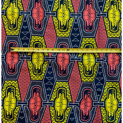 African Print Fabric/ Ankara - Pink, Yellow, Navy 'Indira' Design, YARD or WHOLESALE