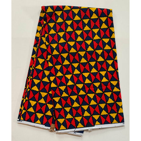 African Print Fabric/ Ankara - Orange, Yellow, Navy "Fasciatus v2.0", YARD or WHOLESALE