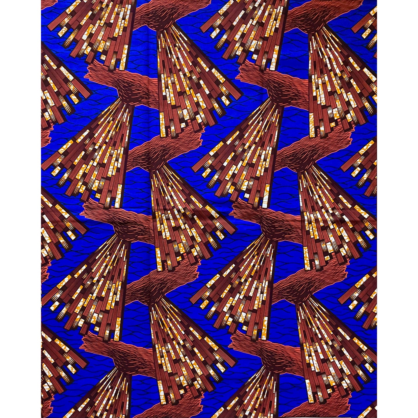 African Print Fabric/ Ankara - Blue, Brown 'Clean Sweep' Design, YARD or WHOLESALE