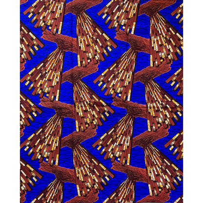 African Print Fabric/ Ankara - Blue, Brown 'Clean Sweep' Design, YARD or WHOLESALE