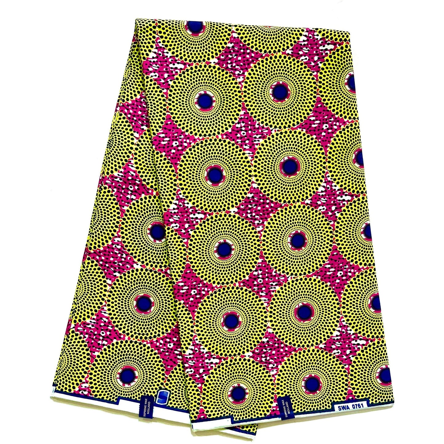 African Print Fabric/ Ankara - Magenta, Yellow, Navy 'Bullseye Mini' Design, YARD or WHOLESALE