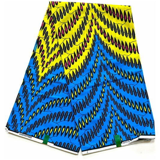African Print Fabric/ Ankara - Yellow, Blue, Pink "T’Challah’s Necklace," YARD or WHOLESALE