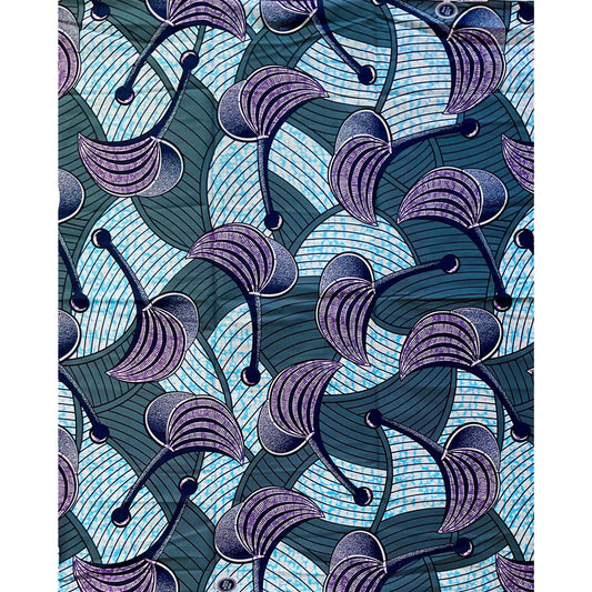 African Print Fabric/ Ankara - Gray, Purple, Blue 'Kala So Pretty' Design, YARD or WHOLESALE