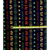 African Print, Stretch Cotton Satin Fabric - Dark Brown, Orange, Yellow, Green "Kachi", Per Yard