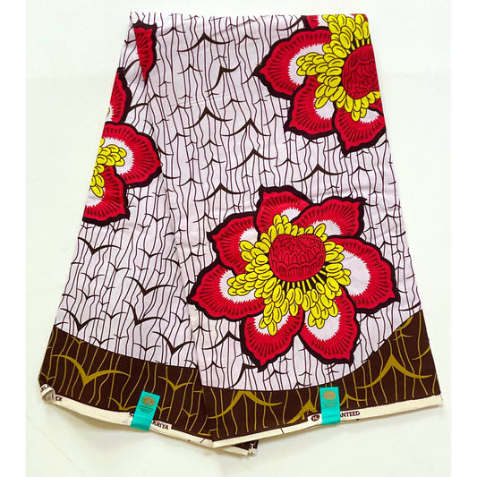 African Print Fabric/ Ankara - Red, Yellow, Brown 'Ruby Rose’ YARD or WHOLESALE