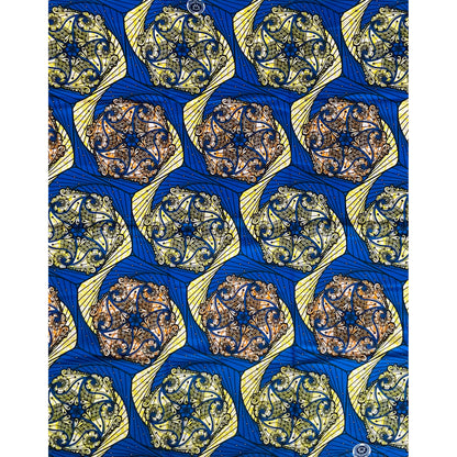 African Print Fabric/ Ankara - Blue, Orange, Yellow 'Macie', YARD or WHOLESALE