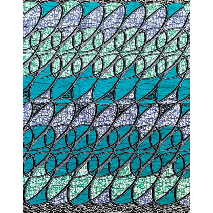 African Print Fabric/ Ankara - Turquoise, Green, Navy 'Kacou Ribbons' Design, YARD or WHOLESALE