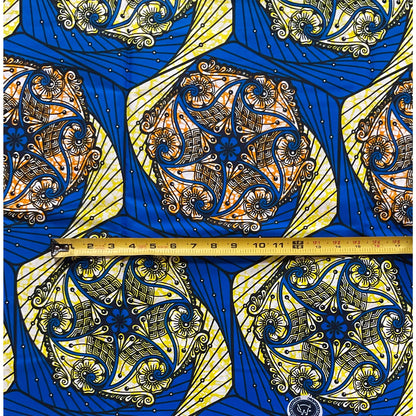 African Print Fabric/ Ankara - Blue, Orange, Yellow 'Macie', YARD or WHOLESALE