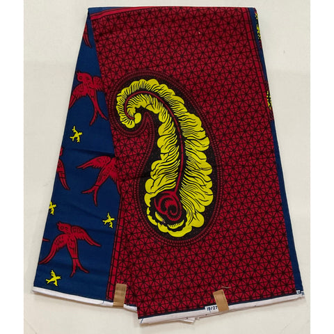 African Print Fabric/ Ankara - Red, Blue, Yellow 'Afonja Flight' Design, YARD or WHOLESALE