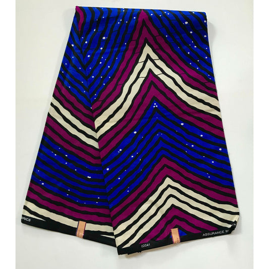 African Print Fabric/ Ankara - Blue, Purple, Cream, Black 'Biriwa Rebel' Design, YARD or WHOLESALE