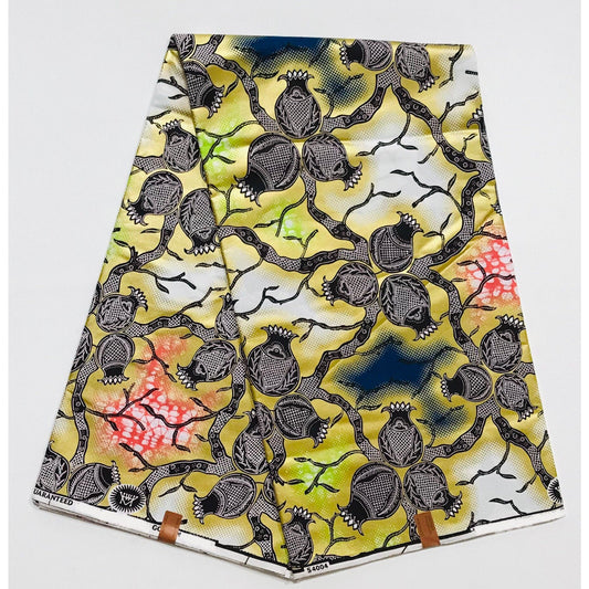 African Print Fabric/ Ankara - Blue, Pink, Green, Shimmering Gold 'Nuts of the Bush Mango' Design, YARD or WHOLESALE