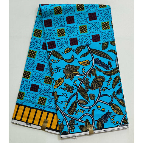African Print Fabric/ Ankara - Blue, Red, Yellow 'Ivy Works' Design, YARD or WHOLESALE