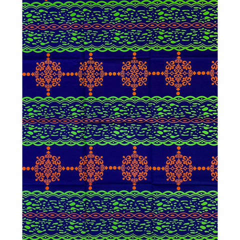 African Print Fabric/ Ankara - Royal Blue, Green, Orange 'Orija Bold Abuo' Design