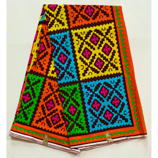 African Print Fabric/ Ankara - Orange, Green, Blue, Yellow 'Zulu Pop', YARD or WHOLESALE