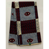 African Print Fabric/ Ankara - Blue, Red, Beige 'Eyes Wide Open' Design, YARD or WHOLESALE