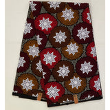 African Print Fabric/ Ankara - Brown, Red, Black 'Supernova' Design, YARD or WHOLESALE