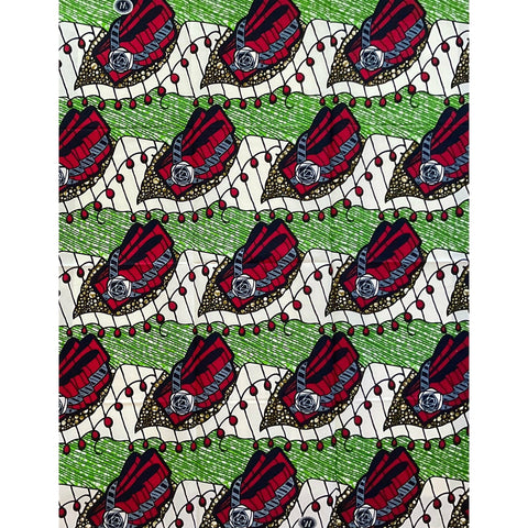 African Print Fabric/ Ankara - Green, Red, Cream 'Wrapped Right' Design